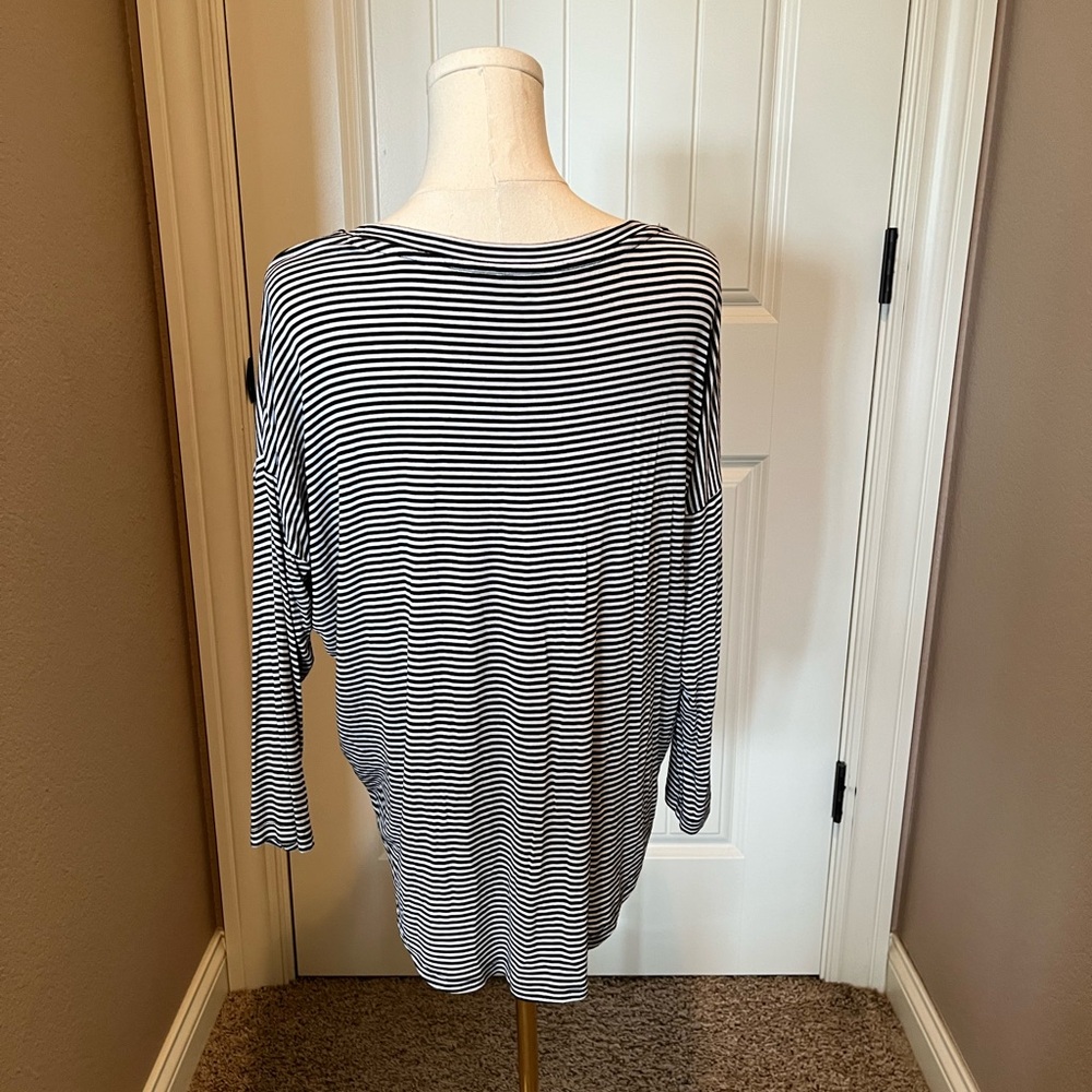 LOFT Navy and White Striped Blouse - Picture 3 of 4